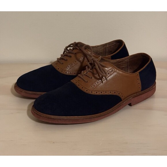 Polo Ralph Lauren Torrington Saddle Shoes Oxford Tan Leather Blue Suede Mens 11D main image 5